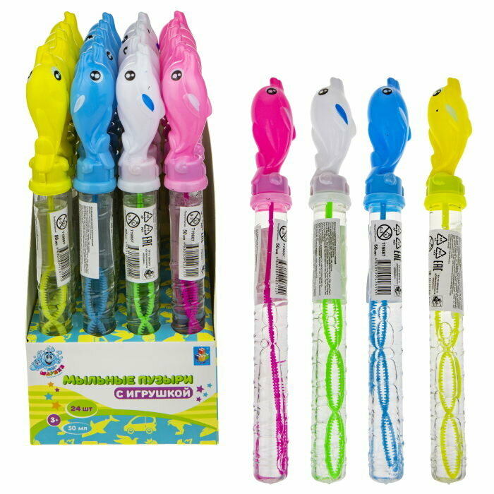 Мыльные пузыри с игрушкой 1TOY Мы-шарики! Дельфин, детские маленькие, мини, для малышей, для девочек и мальчиков