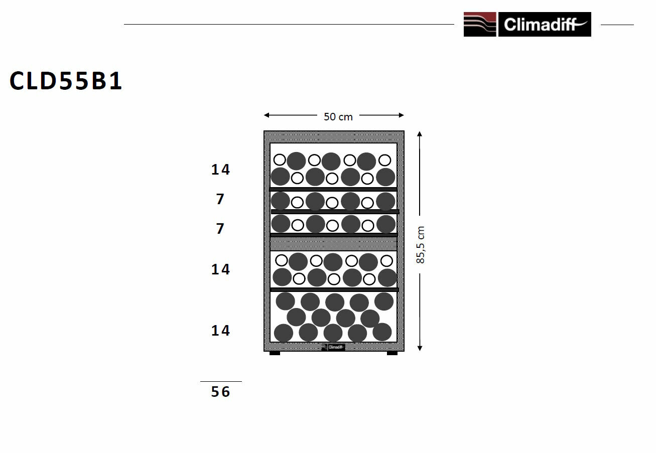 Двухзонный винный шкаф, Climadiff модель CLD55B1 - фотография № 7