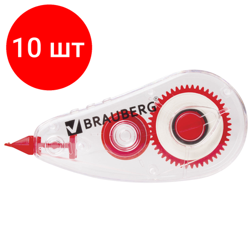 Комплект 10 шт, Корректирующая лента BRAUBERG Red Power, 5 мм х 6 м, в упаковке с европодвесом, 220641