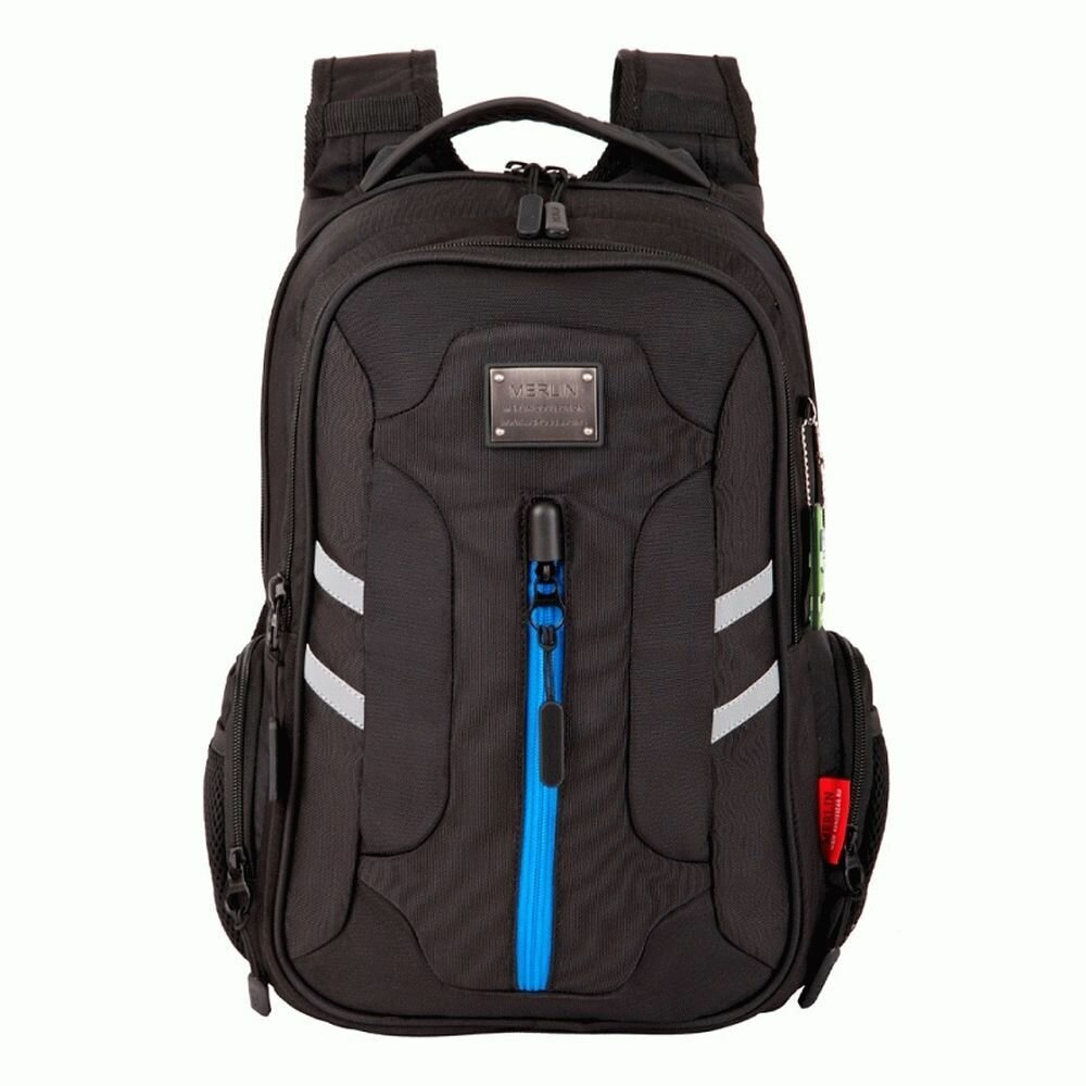 Городской мужской черный с синим ортопедический рюкзак MERLIN (Across) 43х33х13 см