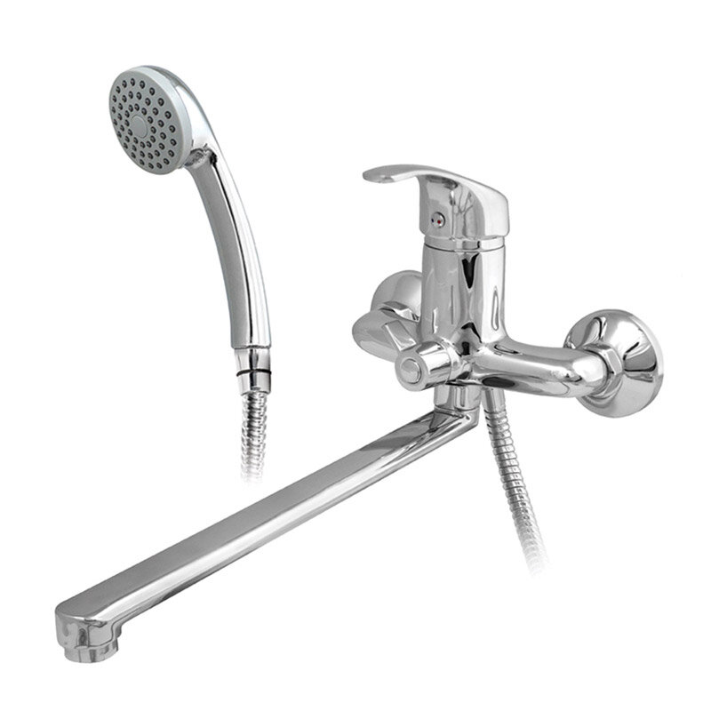 фото Микс ЭНД фикс 1007 Смеситель для ванны Зетта одноручный с L- изл 350мм и аксес. (картридж d=40мм)