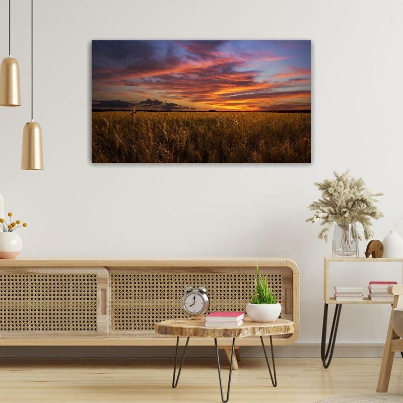 Картина на холсте 60x110 LinxOne "Небо поле облака вечер" интерьерная для дома / на стену / на кухню / с подрамником
