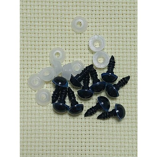 Глазки для игрушек, глаза винтовые с заглушками, диаметр 8мм, длина 12 мм. Синие 10 штук, 5 пар.