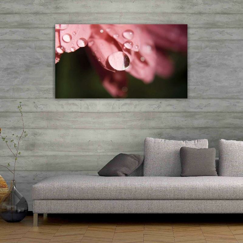Картина на холсте 60x110 LinxOne "Цветок, лепестки, роса, капли" интерьерная для дома / на стену / на кухню / с подрамником