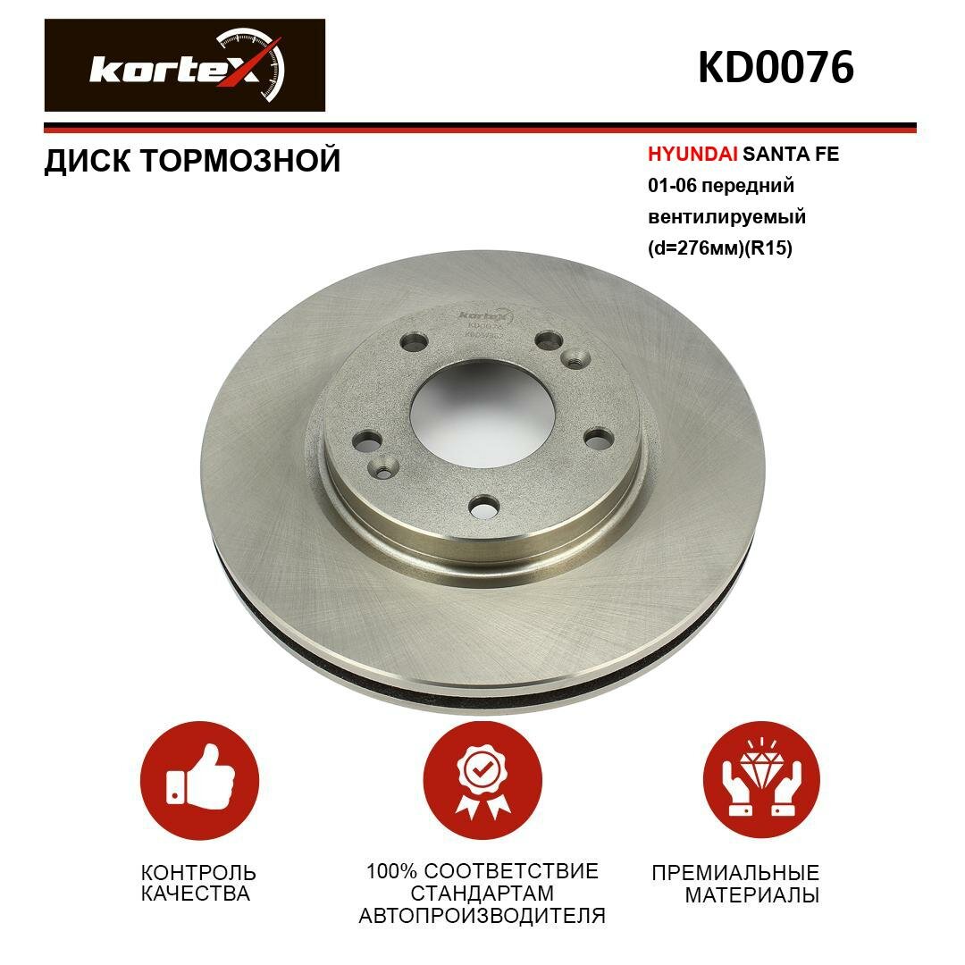 Тормозной диск Kortex для Hyundai Santa Fe 01-06 перед. вент.(d-276мм)(R15) OEM 5171226000 517123B000 517123B010 92131000 DF4291 KD0076 KD007