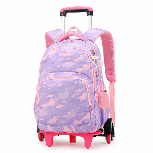 Рюкзак школьный для девочки на колесиках. Рюкзак с колесиками сиренево-розовый
