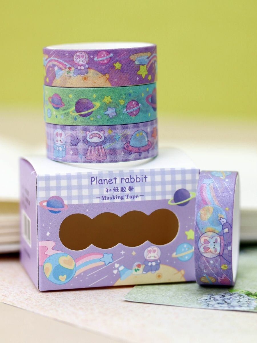 Набор декоративных бумажных скотчей Planet rabbit purple