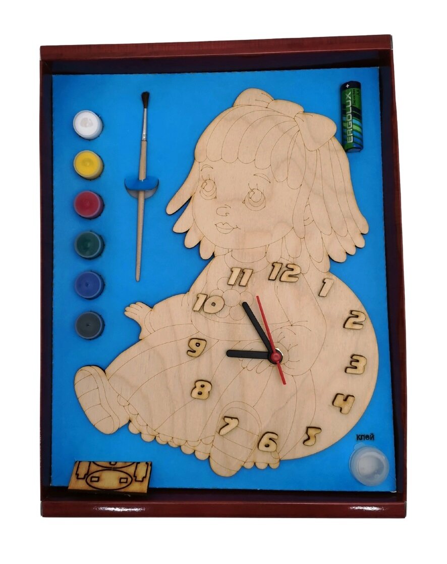 Часы с циферблатом под роспись Кукла с красками арт. ДНИ135 /20
