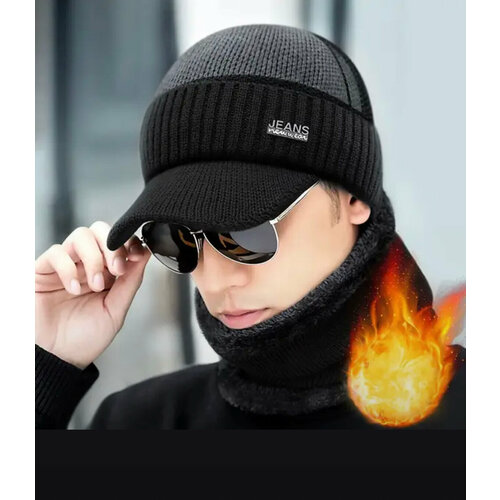 фото Шапка , размер 46/61, серый, черный нет