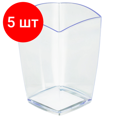 Комплект 5 шт, Подставка-стакан СТАММ Тропик, пластиковая, квадратная, прозрачная