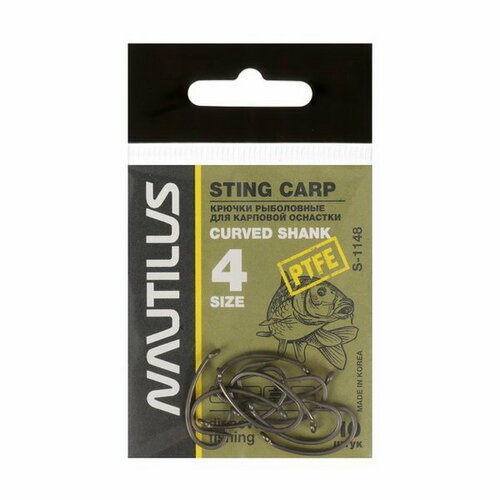 фото Крючок sting carp curved shank s-1148ptfe, № 4, 10 шт. nautilus