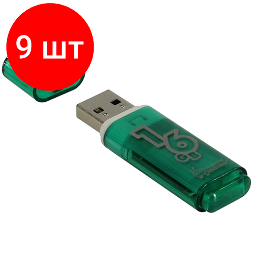 Комплект 9 шт, Память Smart Buy Glossy 16GB, USB 2.0 Flash Drive, зеленый память smart buy glossy 4gb usb 2 0 flash drive зеленый