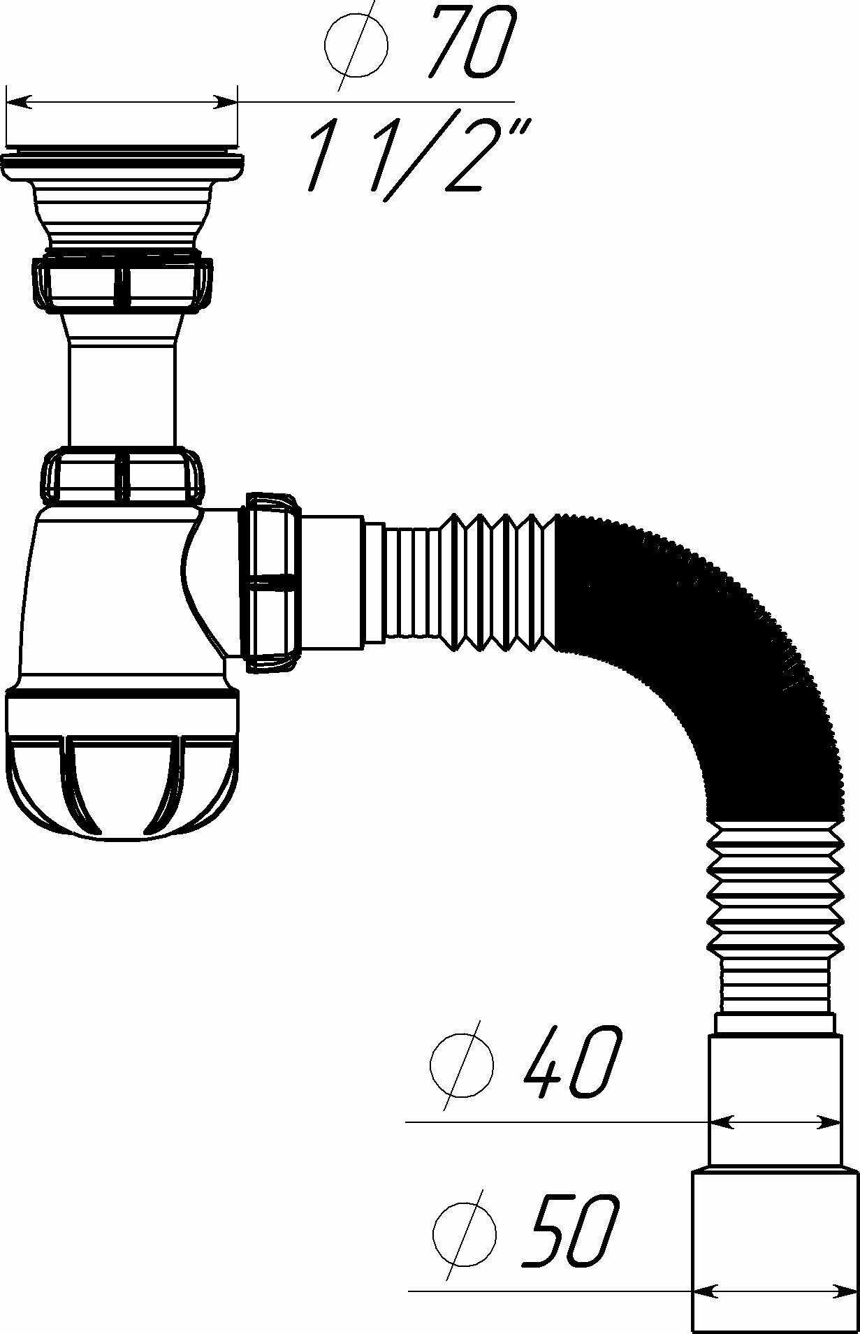 Сифон для умывальник 1 1/2''х40 с гофротрубой 40х40/50 - фотография № 6