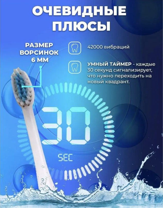 Ультразвуковая электрическая зубная щетка с 4 насадками и 6 уникальными режимами для взрослых и детей, цвет розовый — фото 7