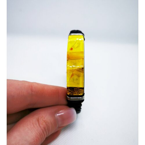 фото Жесткий браслет верона, янтарь, размер 20 см., размер one size, черный, желтый дух камня