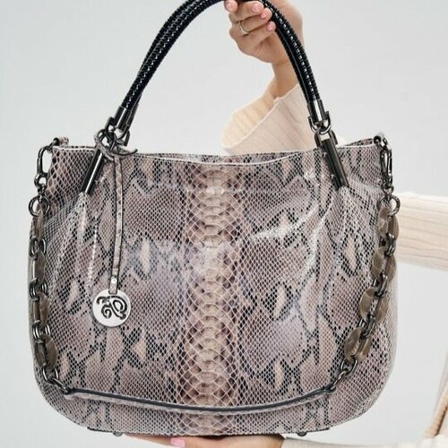 фото Сумка шоппер bagira, фактура под рептилию, черный, бежевый