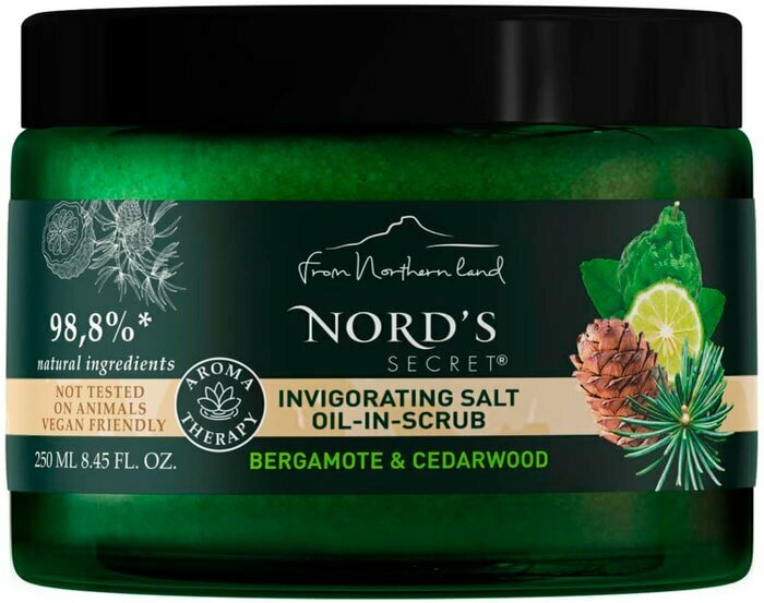Скраб для тела Nords Secret Соляной c эфирным маслом тонизирующий Бергамот и кедр 250мл