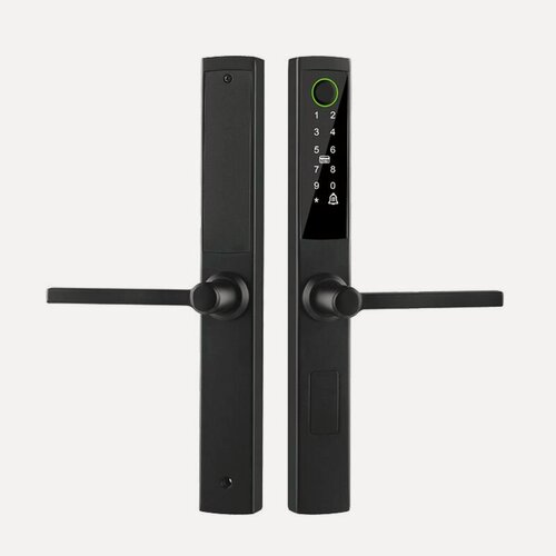 Изображение товара Умный врезной дверной смарт замок с приложением Smart Life (Tuya), WiFi (прямая ручка черный)