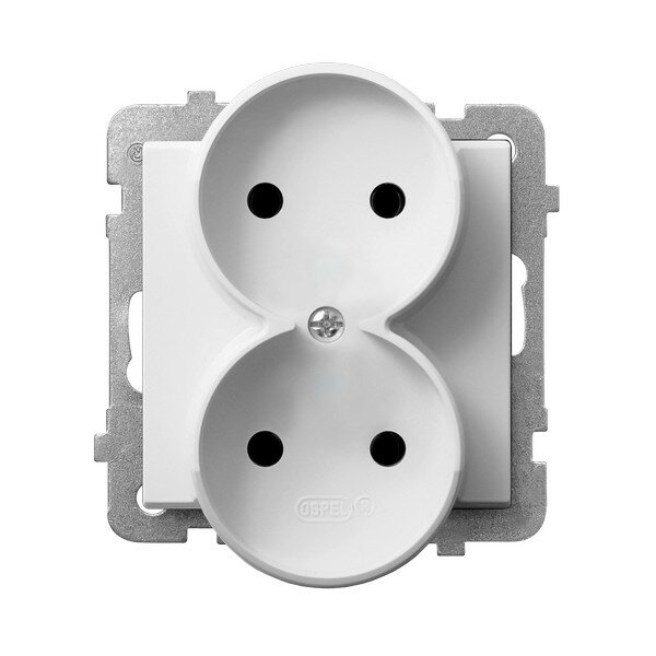 фото Ospel Sonata Белый Розетка 2-я б/з (для монтажа в многопоставных рамках), без рамки
