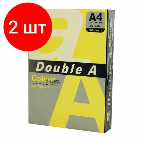 Комплект 2 шт, Бумага цветная DOUBLE A, А4, 80 г/м2, 500 л, интенсив, желтая бумага цветная double a а4 80 г м2 500 л интенсив красная 115124