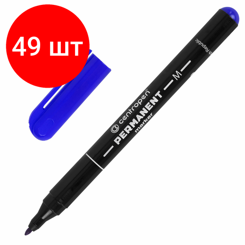 Комплект 49 шт, Маркер перманентный CENTROPEN 2846, синий, тонкий наконечник, 1 мм, 6 2846 9406