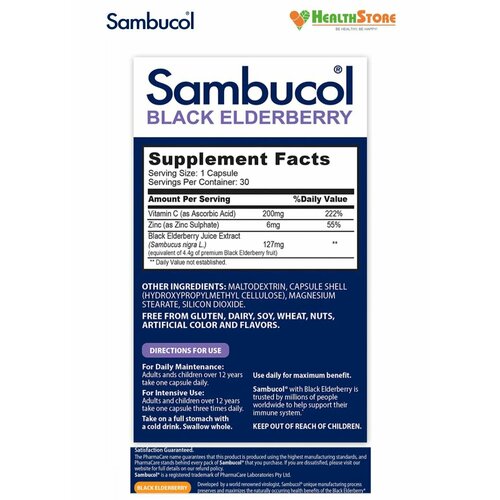 Sambucol Capsules Imuno Forte Vitamin C+Zink 30 капсул цинк, витамин с, для иммунитета