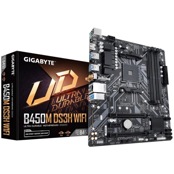 Материнская плата Gigabyte B450M DS3H WIFI Soc-AM4 AMD B450 4xDDR4 mATX AC`97 8ch(7.1) GbLAN RAID+HDMI — фото 4