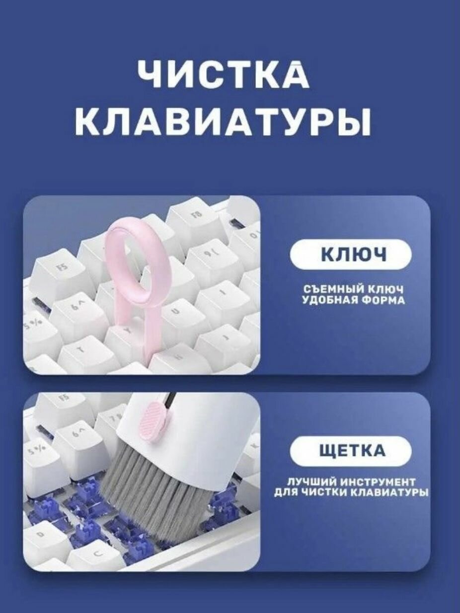 Многофункциональный набор щеток для чистки электроники 7 в 1. розовый. — фото 4