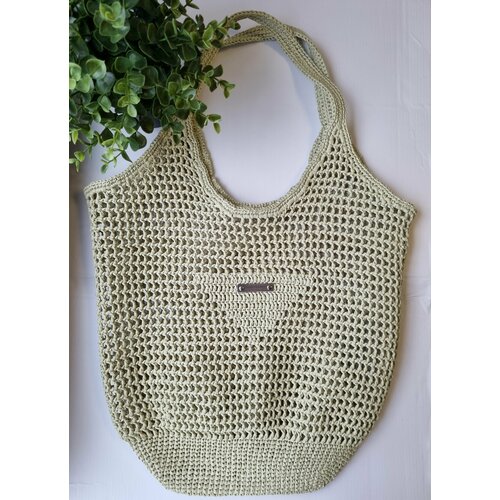 фото Сумка шоппер , фактура вязаная, плетеная, зеленый нет бренда