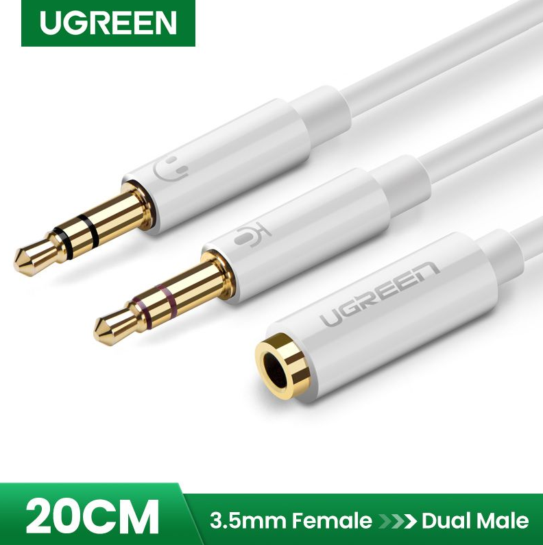 Кабель UGREEN AV140 (20897) 3.5mm Female to 2 Male Audio Cable ABS Case. Длина: 20 см. Цвет: белый