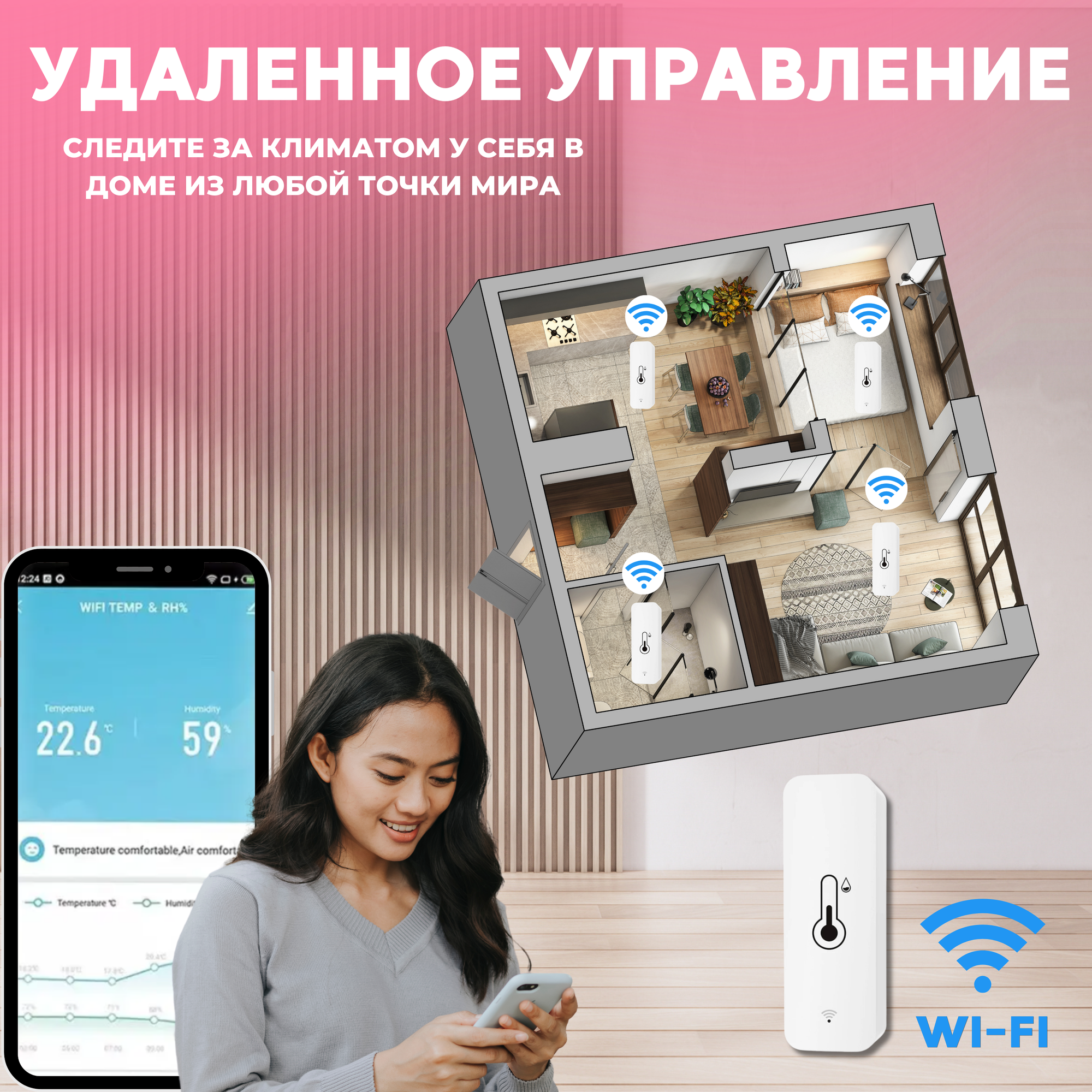 Умный датчик Wi-fi Tuya температуры и влажности , Яндекс, Google Assistant