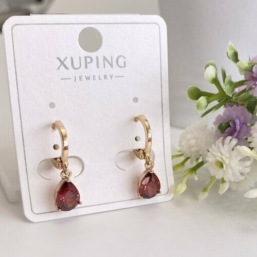 Серьги с подвесками XUPING JEWELRY, фианит, размер/диаметр 22 мм, золотой, красный