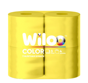 Туалетная бумага Wiloo 3 слоя 4 рулона жёлтая