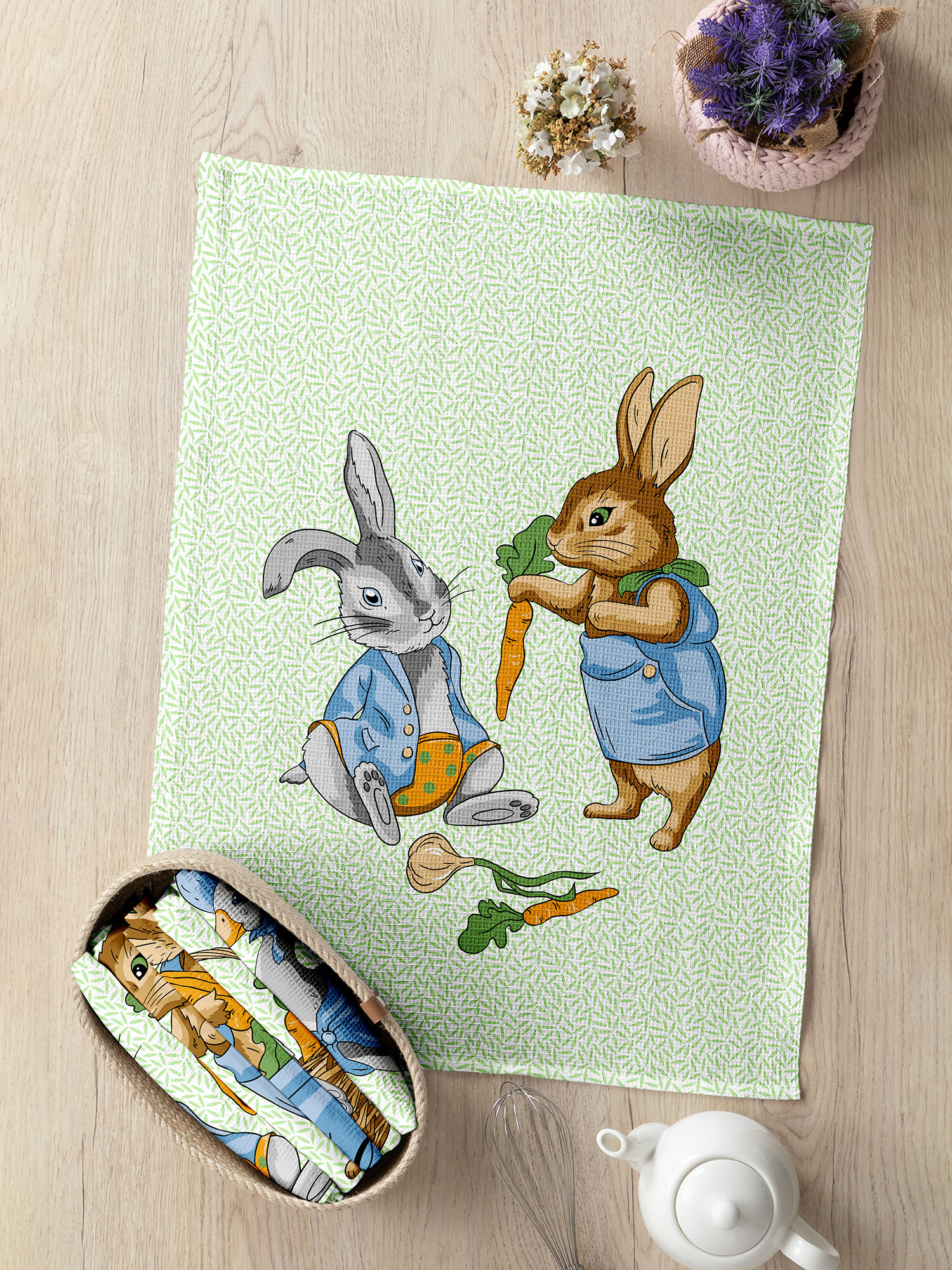 Набор вафельных полотенец 45х60 (6 шт.) "Mia Cara" рис 30632-1 Garden bunny - фотография № 8