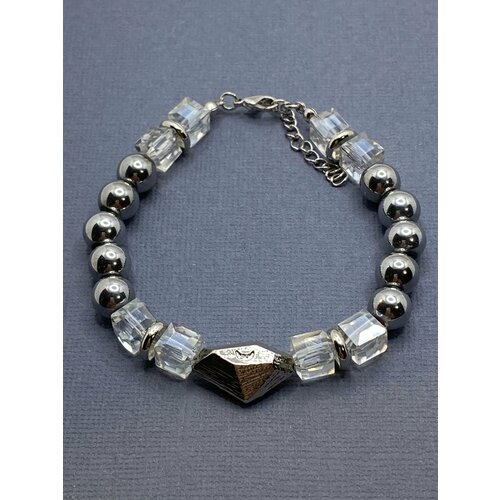 фото Браслет el tro, гематит, хрусталь, размер 18 см, серебряный