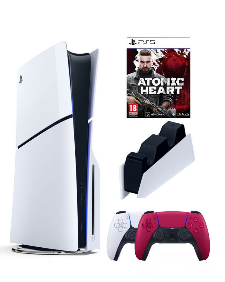 Приставка Sony Playstation 5 slim 1 Tb+2-ой геймпад(красный)+зарядное+Atomic Heart