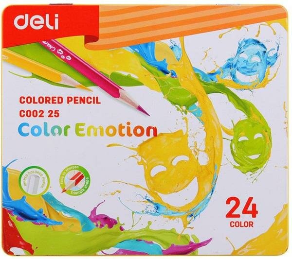 Карандаши цветные Deli EC00225 Color Emotion липа 24цв. мет. кор.