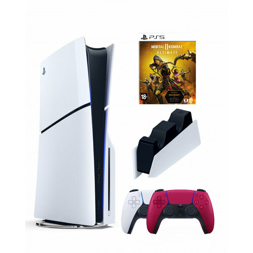 Приставка Sony Playstation 5 slim 1 Tb+2-ой геймпад(красный)+зарядное+Mortal Kombat 11