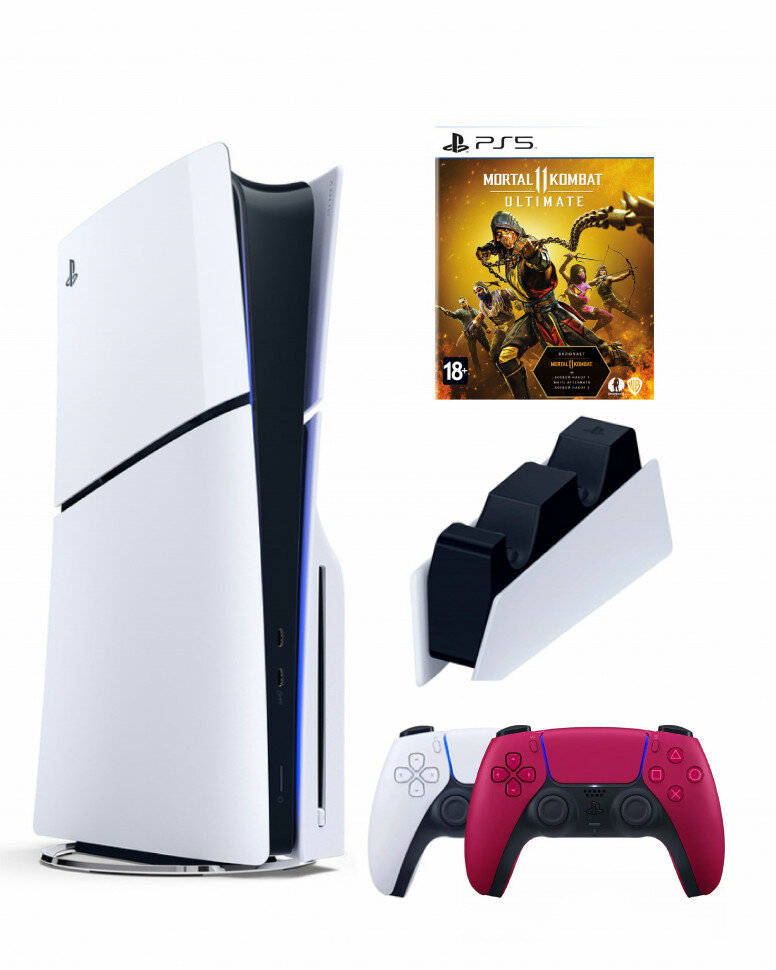 Приставка Sony Playstation 5 slim 1 Tb+2-ой геймпад(красный)+зарядное+Mortal Kombat 11