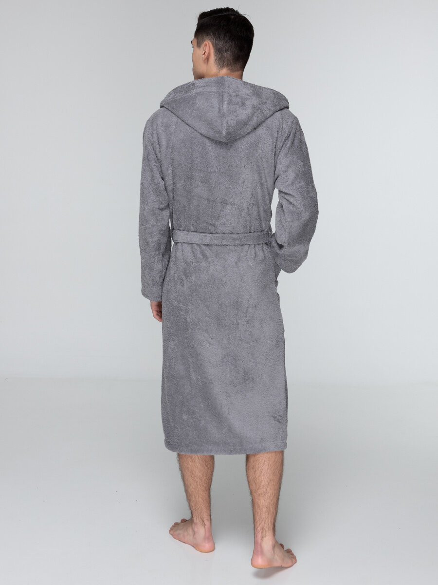 Мужской серый махровый халат с капюшоном 48 - фотография № 7