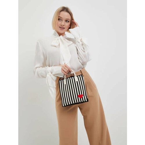 фото Сумка шоппер , фактура вязаная, черный, белый tika shop