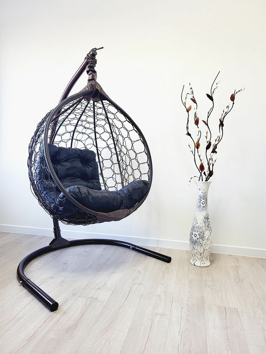 фото Подвесное кресло для дома и сада 100х106х175 см, Like Ажур. Кресло шоколадное, подушка трапеция черная. Подвесное кресло/ Качели садовые/ Кресло садовое подвесное/ Садовые качели/ Качели подвесные/ Подвесное кресло