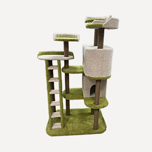 Изображение товара Игровой комплекс для кошек, Моя Котя, 4 лежанки и 2 домика,"Змей Горыныч", ковролин белый и фисташковый, джутовый канат