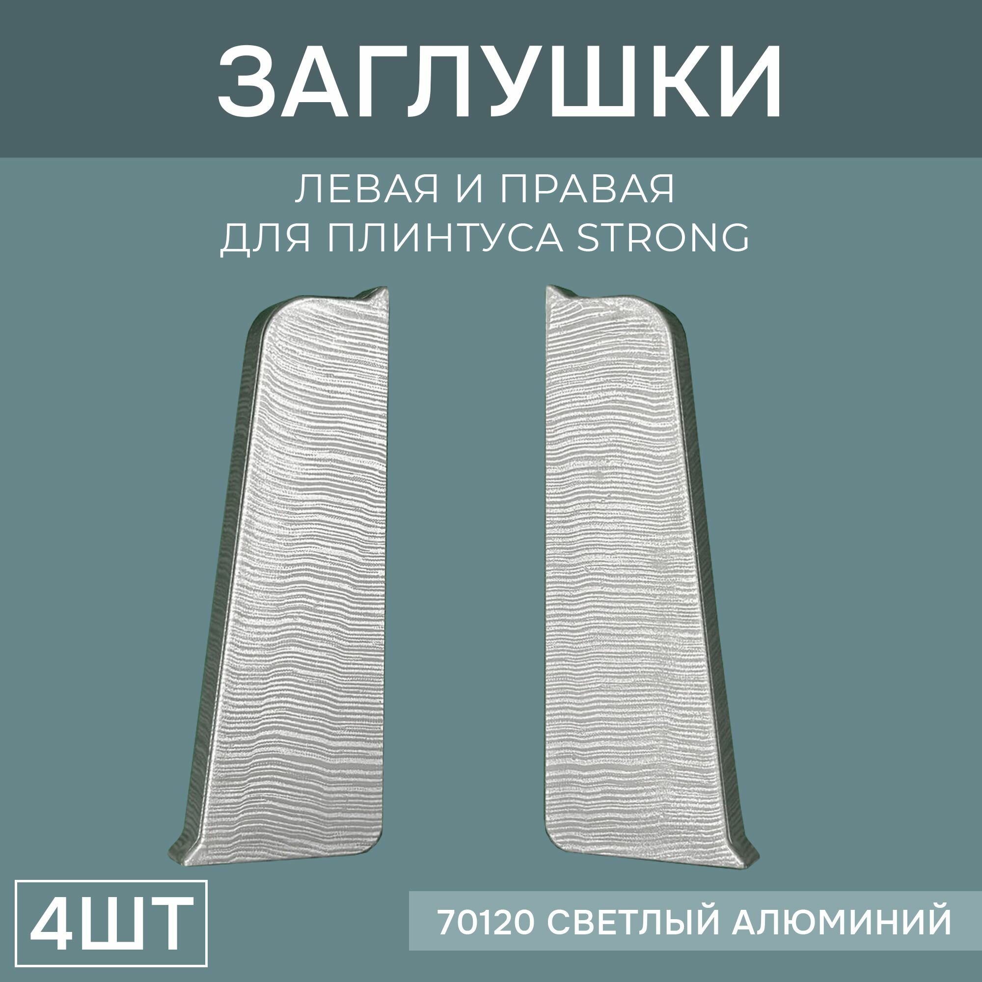 Заглушка левая+правая 76мм для напольного плинтуса Strong 2 блистера по 2 шт цвет: Светлый Алюминий