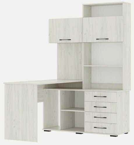 Изображение товара Компьютерный стол ПКС 11 левый, Крафт белый, ЛДСП, с полками, ящиками, 1384х1870х570, памир