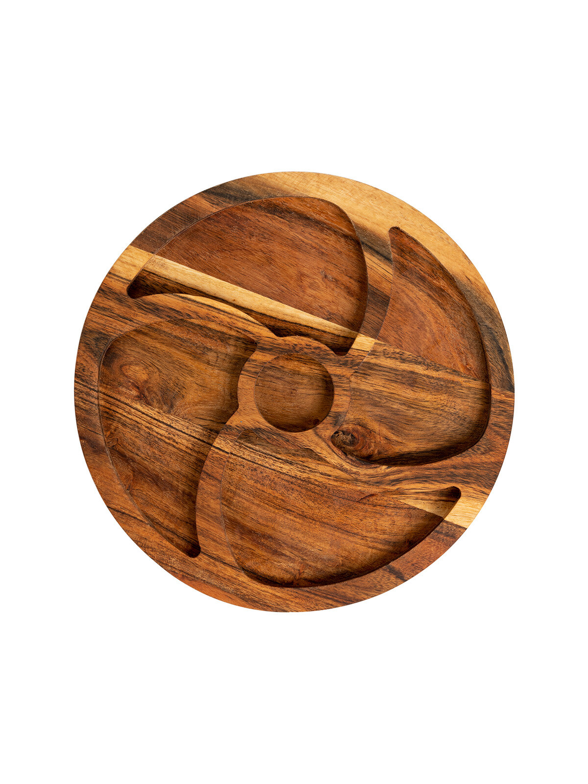 фото Менажница деревянная DeNASTIA круглая с соусником, 5 отделений, D27см, KB00018