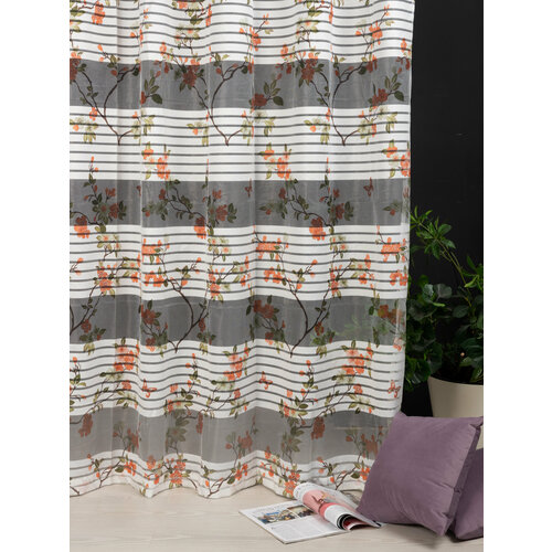 Тюль Сакура персиковая бренд Kanna на шторной ленте 250-400 2125₽