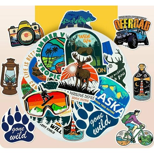 Набор наклеек Туризм горы походы для стикербомбинга скрапбукинга 50шт 437₽