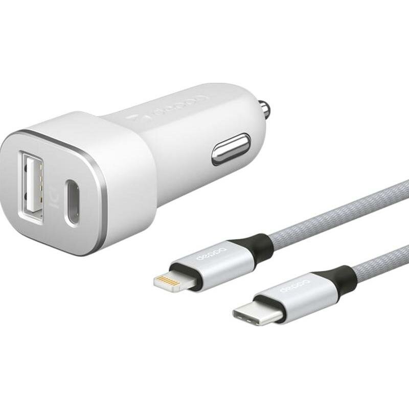 Автомобильное зарядное устройство DEPPA Car charger, USB + USB type-C, 8-pin Lightning (Apple), 3A, белый - фото №6