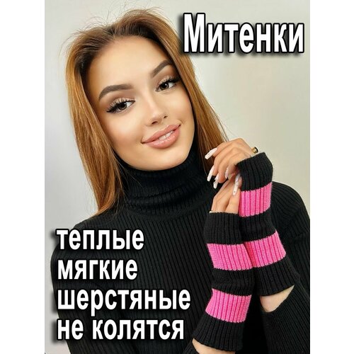 фото Митенки lesnikova design, размер 6-8, черный, розовый